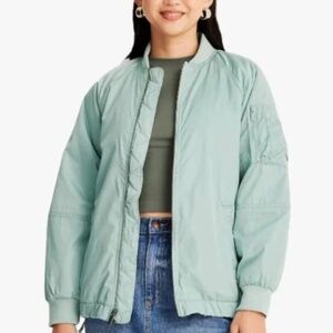 A New Day Satin Bomber Jacket - M, Pastel Green